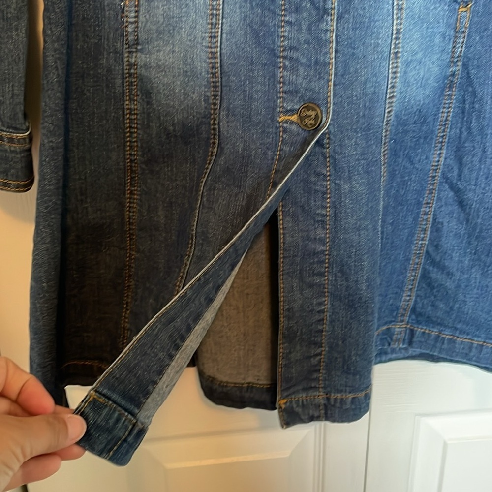 Indigo Rein S distressed denim midi dress/button front/collar/long sleeve/pocket - Picture 11 of 11